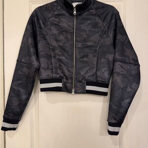 Veronica Beard Black Camouflage Bomber Jacket